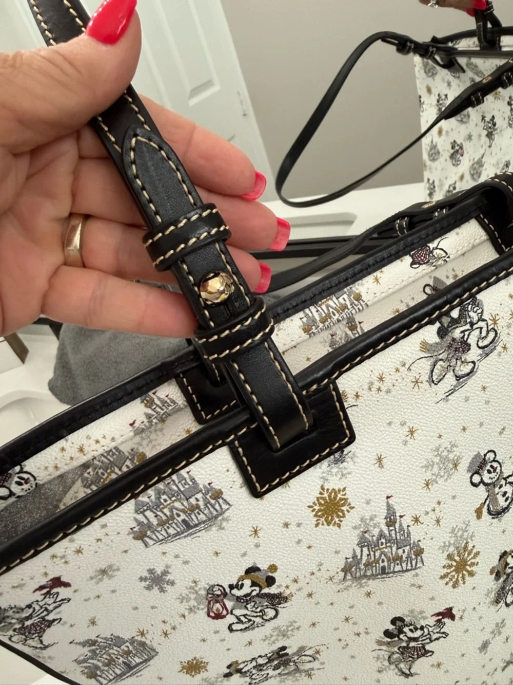 Dooney & Bourke White Mickey Mouse Print Tote with Black Trim LIKE NEW!